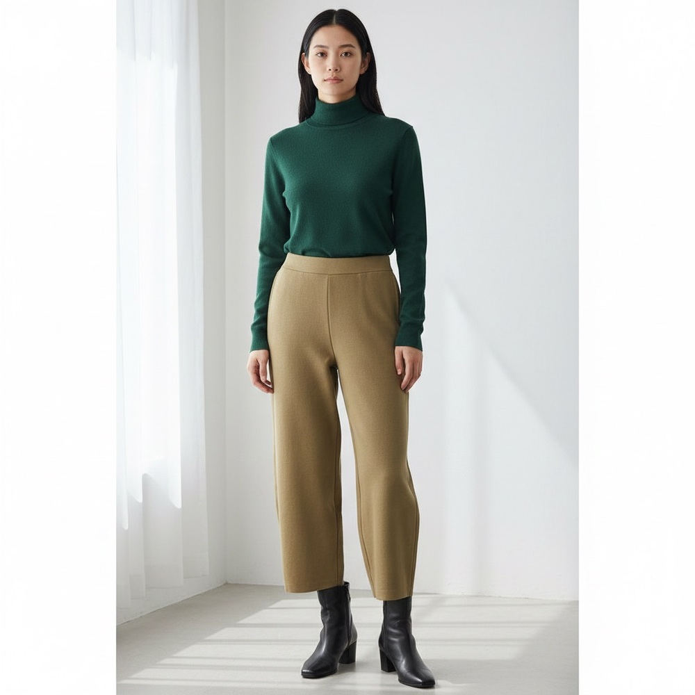 COS Sz XS Knit Wool Cotton Yellow Tan Cropped Balloon Barrel Pants
